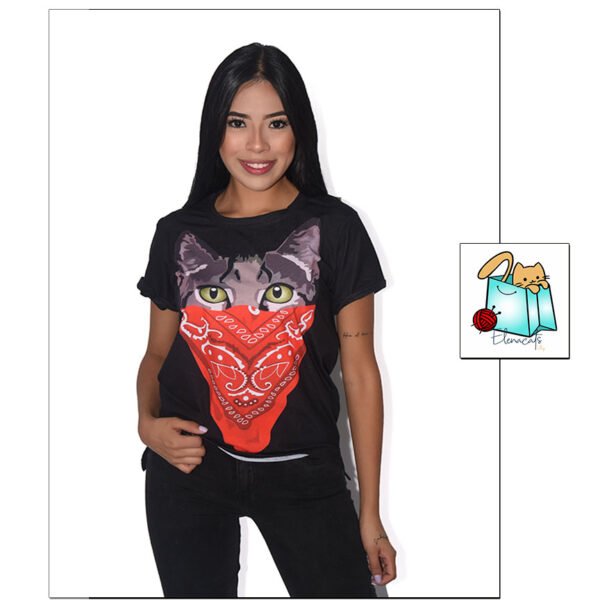 CAMISETA DE MUJER GATO CON PAÑOLETA