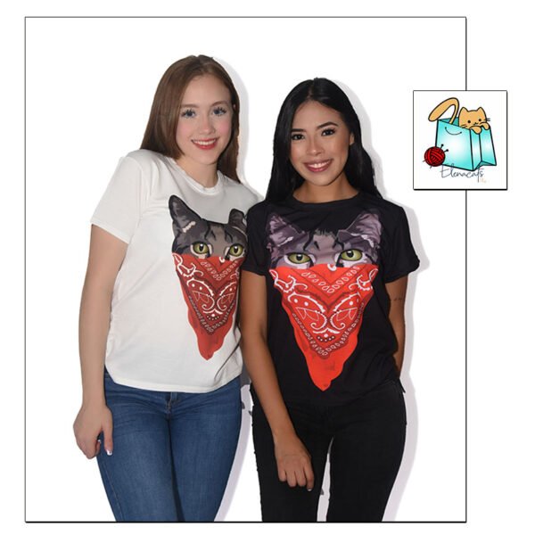 CAMISETA DE MUJER GATO CON PAÑOLETA - Imagen 2