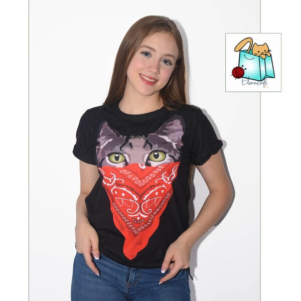 CAMISETA DE MUJER GATO CON PAÑOLETA - Imagen 4