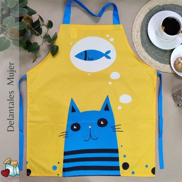 DELANTAL MUJER CON GATO AZUL
