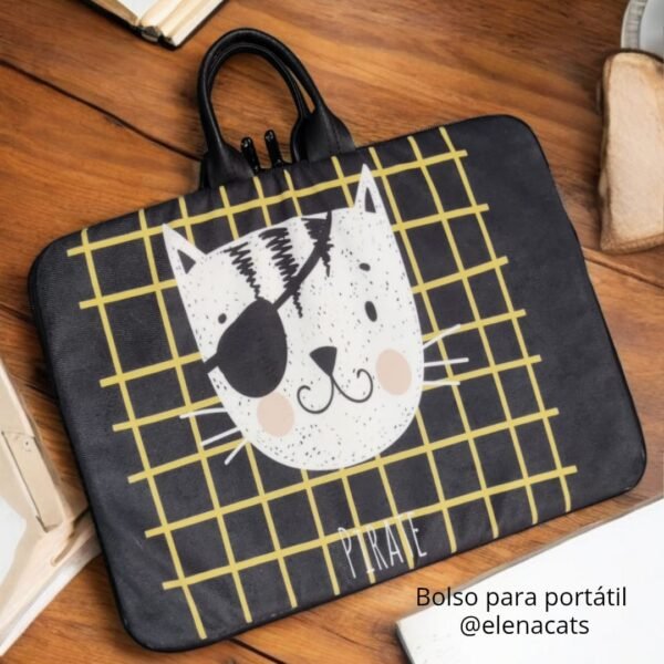 BOLSO PARA PORTATIL CON DISEÑO DE GATO PIRATA