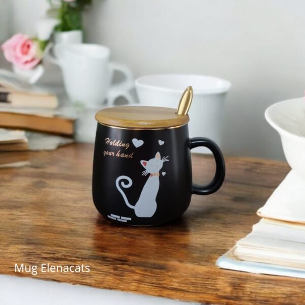 MUG NEGRO CON DISEÑO DE GATO