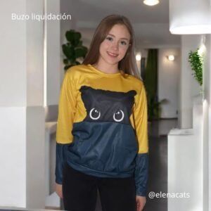 BUZO DE GATO AMARILLO Y AZUL OSCURO