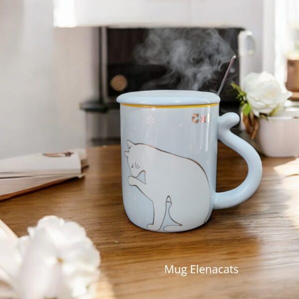 MUG AZUL CON DISEÑO DE GATO