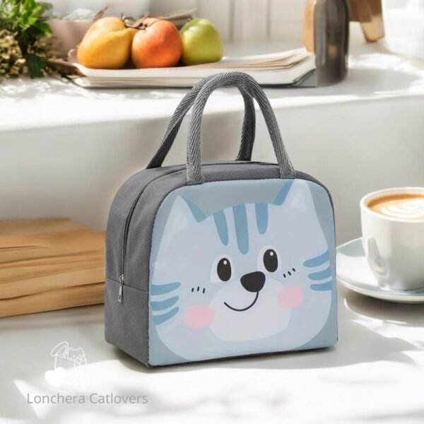 LONCHERA CON DISEÑO DE GATO GRIS