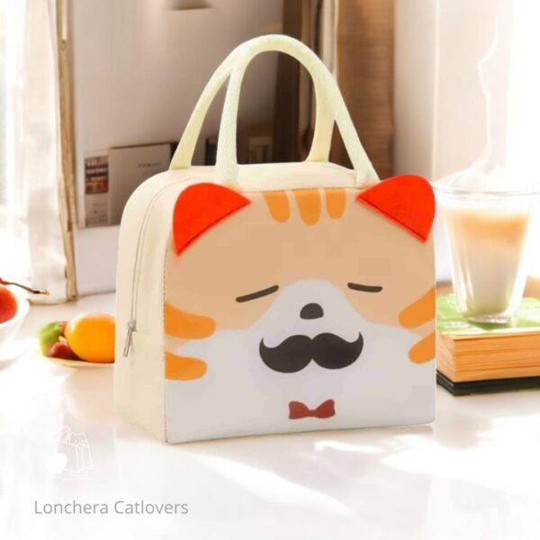 LONCHERA CON DISEÑO DE GATO NARANJA