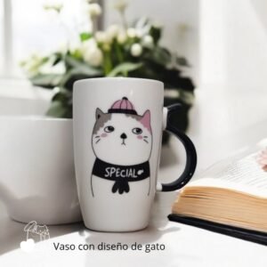 VASO CON DISEÑO DE GATO CON GORRO