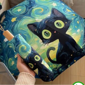 SOMBRILLA CON DISEÑO DE GATO VERDE