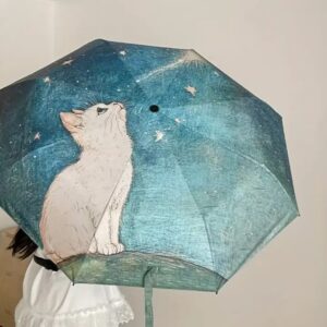 SOMBRILLA CON DISEÑO DE GATO CELESTE