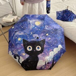 SOMBRILLA CON DISEÑO DE GATO VERDE MORADA