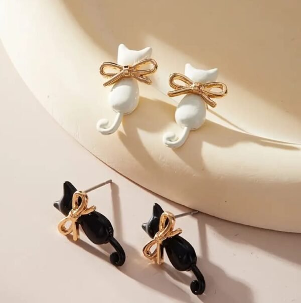 ARETES CON MOÑO GATO NEGRO - Imagen 2