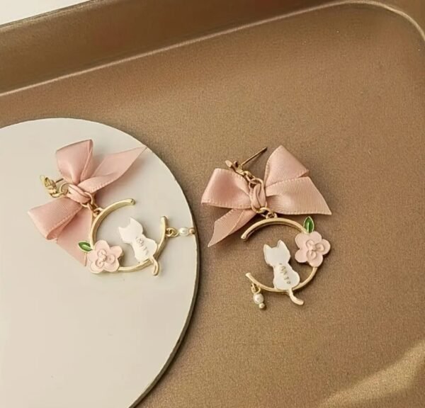 ARETES CON MOÑO GATO BLANCO - Imagen 2