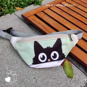 RIÑONERA  CON DISEÑO DE GATO FONDO VERDE