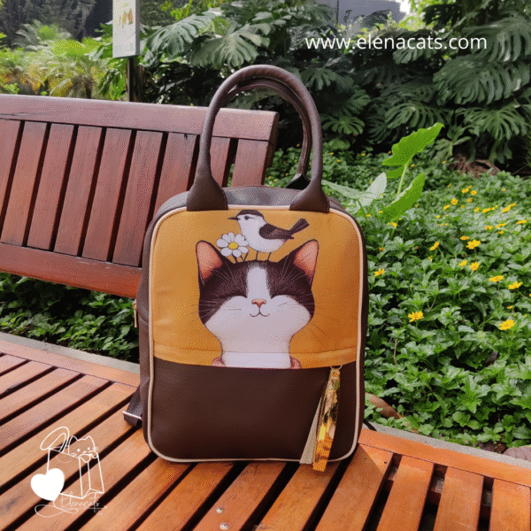 BOLSO MEDIANO CAFE GATO Y PAJARITO