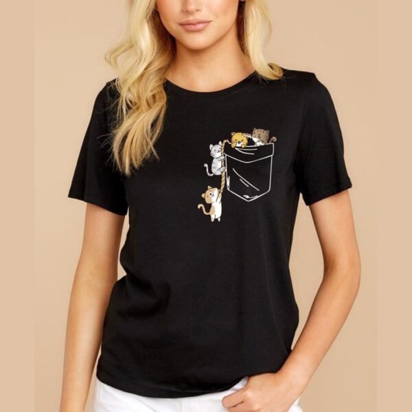 CAMISETA ALGODON GATOS EN BOLSILLO - Imagen 2