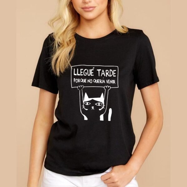 CAMISETA ALGODON GATO LLEGUE TARDE - Imagen 2