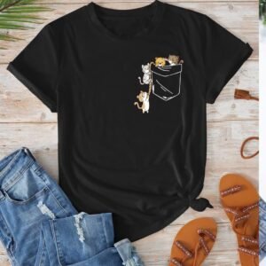 CAMISETA ALGODON GATOS EN BOLSILLO