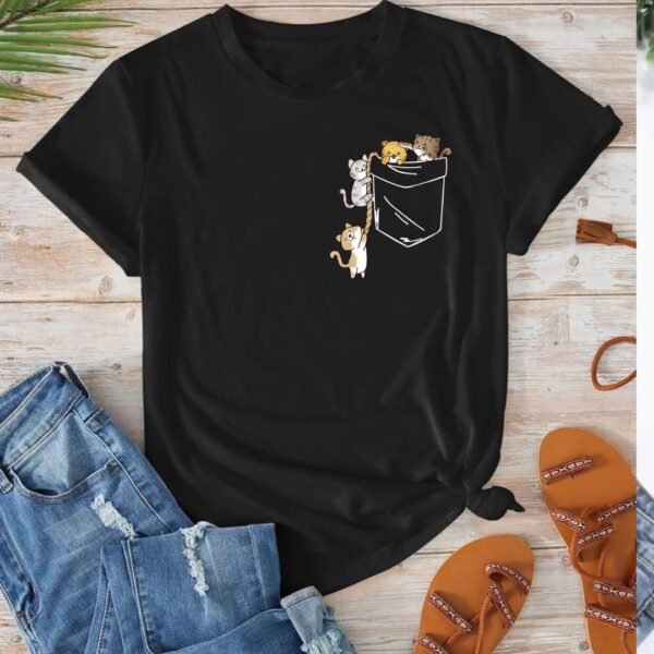 CAMISETA ALGODON GATOS EN BOLSILLO