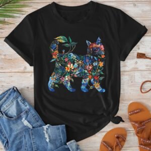 CAMISETA ALGODON GATO FLORES