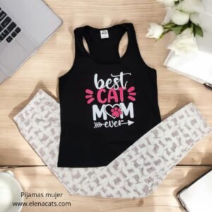 PIJAMAS PANTALON CAMISETAS NEGRAS GATOS