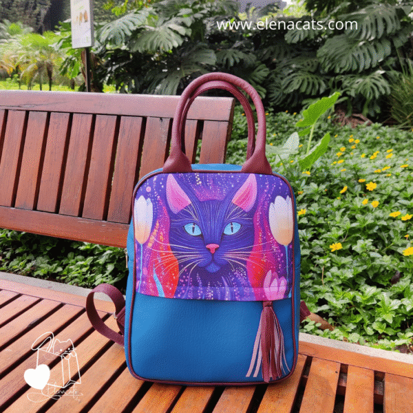 BOLSO MEDIANO AZUL GATO FLORES