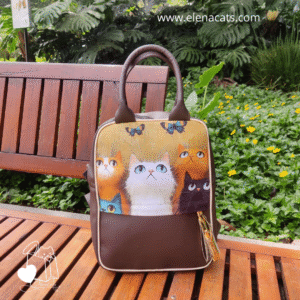 BOLSO MEDIANO CAFE VARIOS GATOS