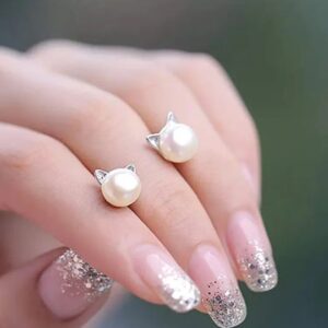 ARETES  PERLA  OREJAS DE GATO