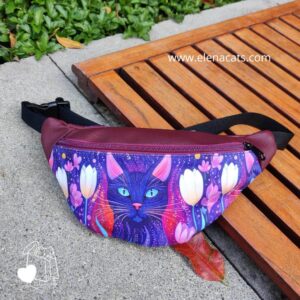 RIÑONERA  CON DISEÑO DE GATO Y FLORES