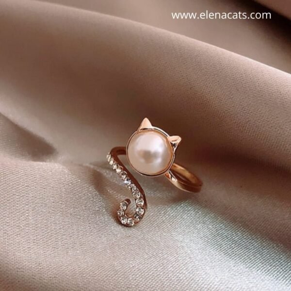 ANILLO DORADO GATO Y PERLA