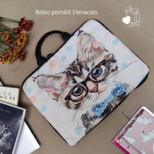 BOLSO PARA PORTATIL GATO CON GAFAS Y CORBATIN