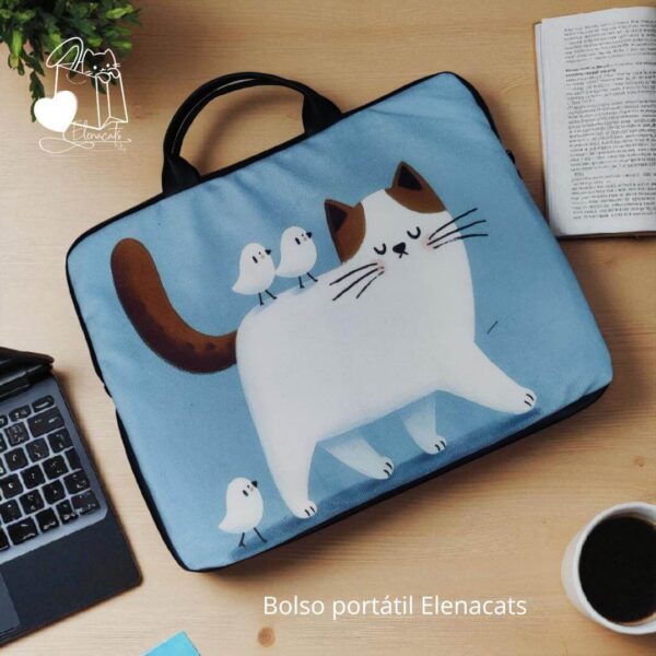 BOLSO PARA PORTATIL GATO CON PARAJITOS - Imagen 2