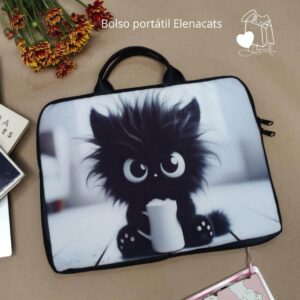 BOLSO PARA PORTATIL GATO  CAFE