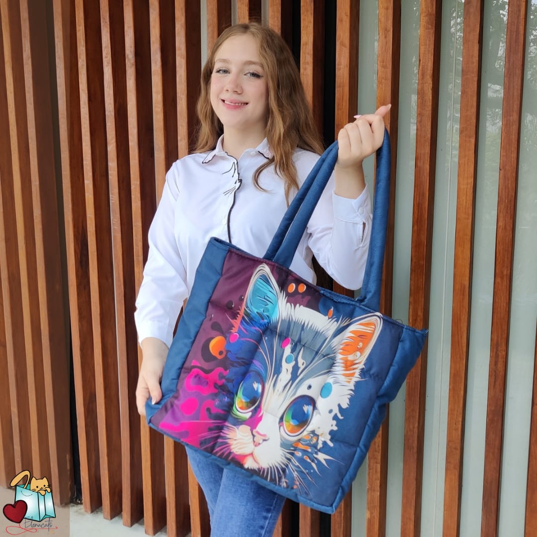 Bolso Shopper Con Diseño Gato Pintura - Imagen 2