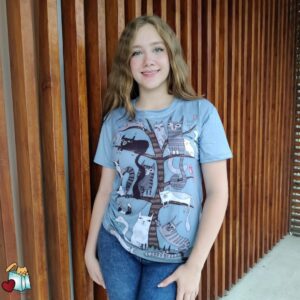 Camiseta De Mujer Arbol Con Gatos