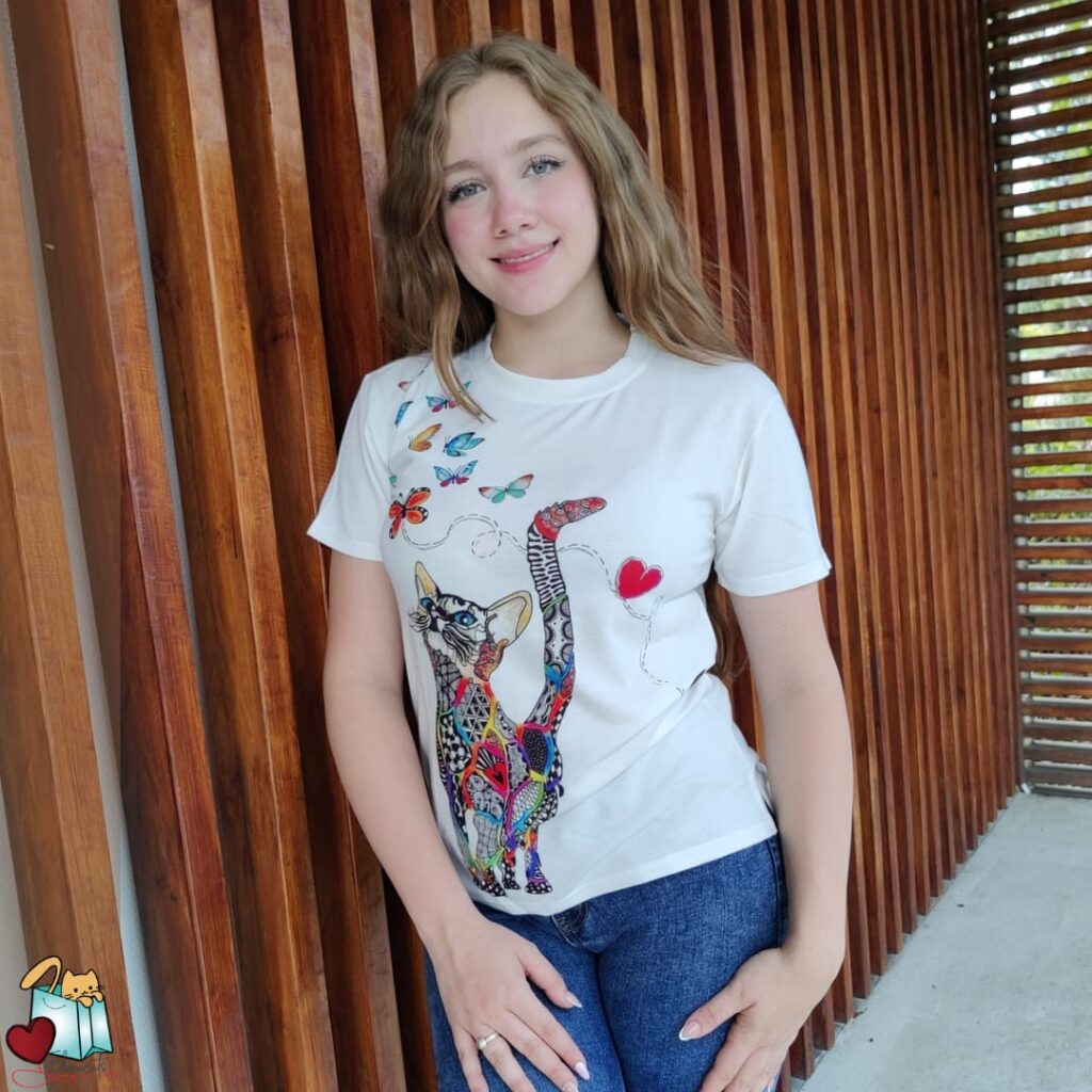 Camiseta De Mujer Gato Mandala Blanca