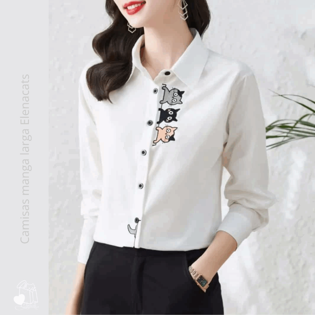Camisa De Mujer Tres Gatos Blanca