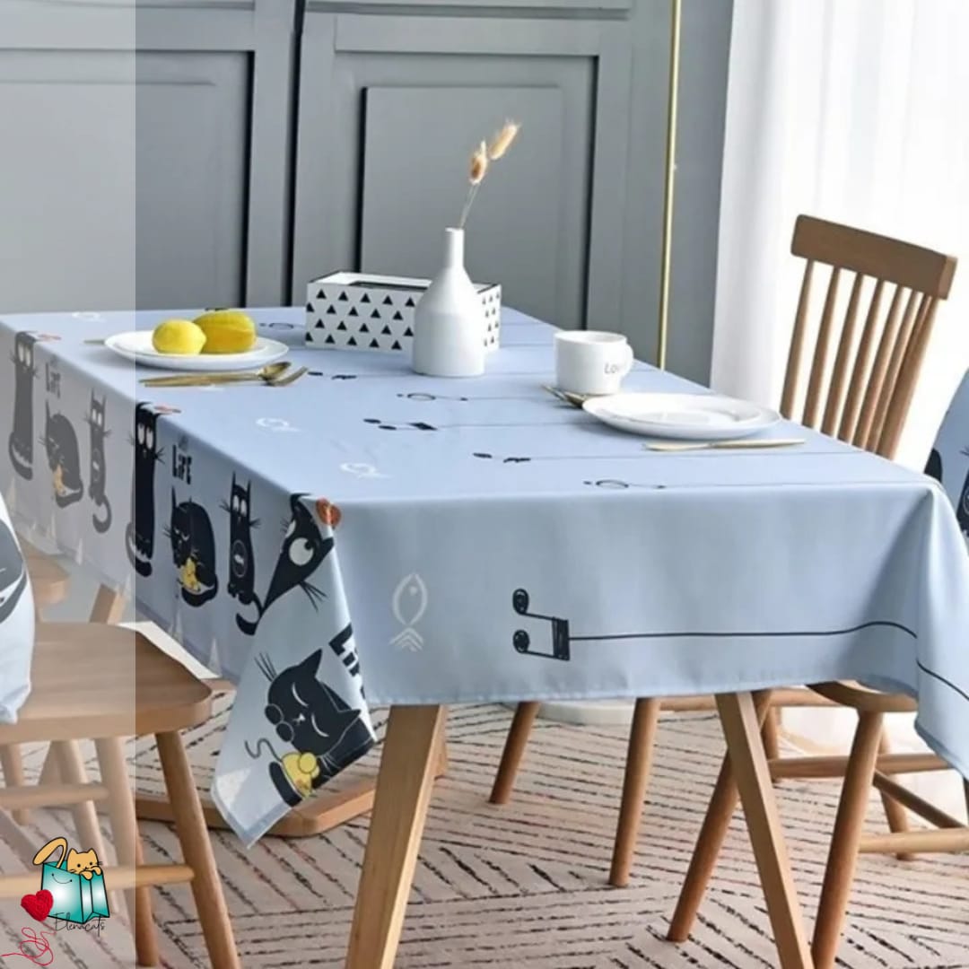 Mantel Gatos Azul