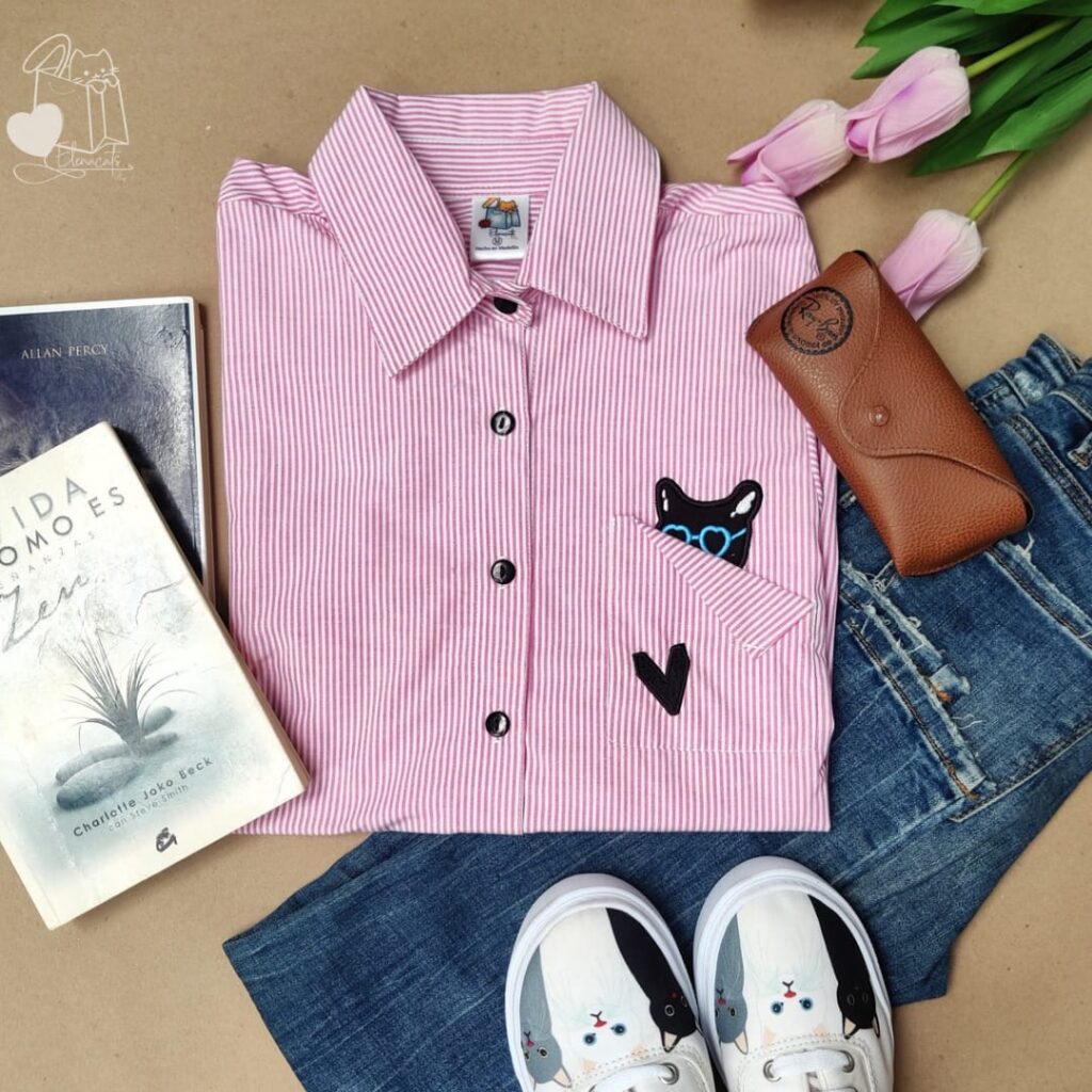 Camisa De Mujer Rayas Rosada Gato