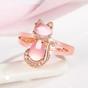 Anillo Diseño De Gato Rosa