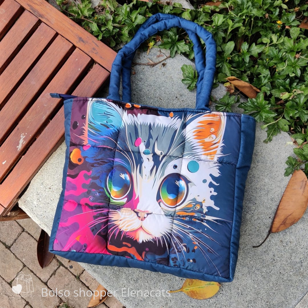 Bolso Shopper Con Diseño Gato Pintura