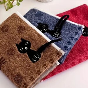 TOALLA DE MANO CON GATO BORADO AZUL