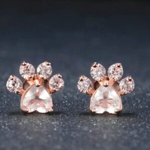 ARETES PENDIENTES HUELLA GATO ROSADA
