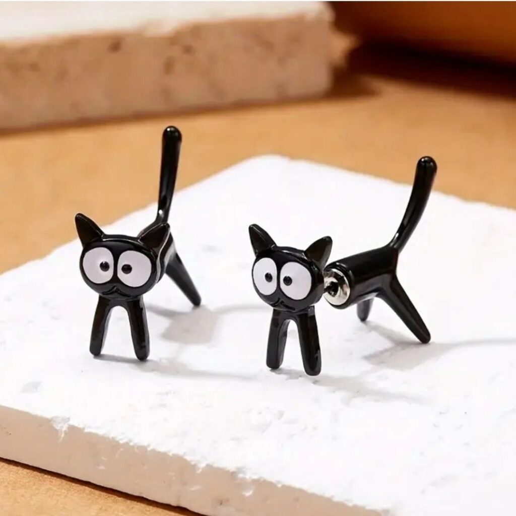 Aretes Gato 3D Negro