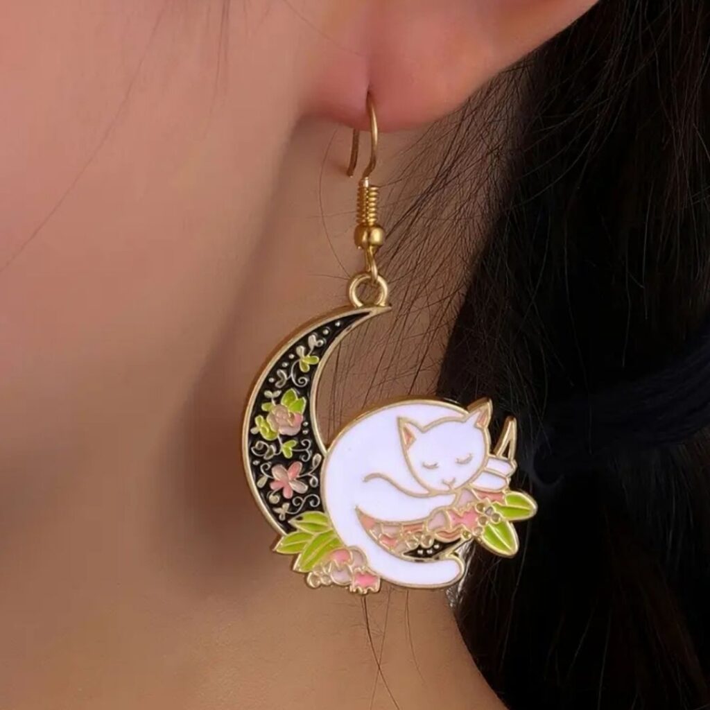 Aretes Gato En Luna
