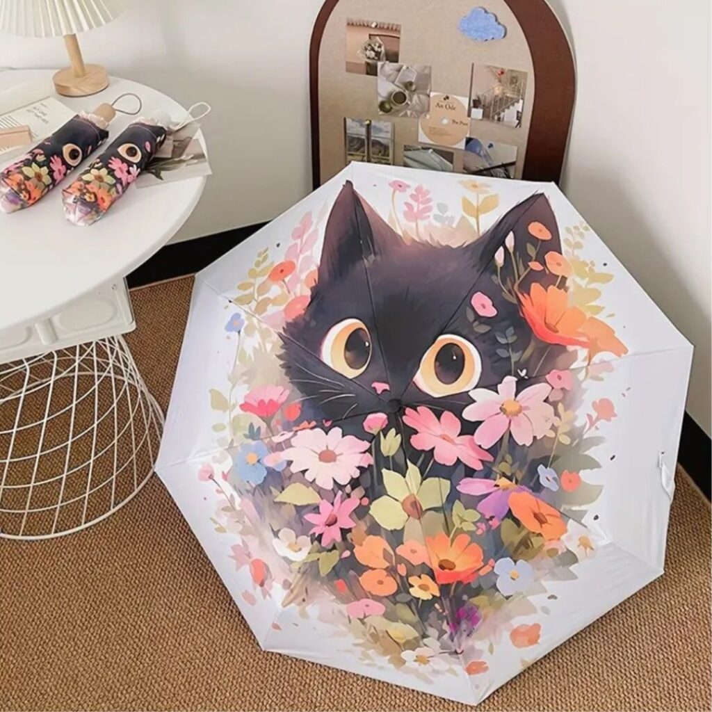 Mini Sombrilla Con Diseño De Gato