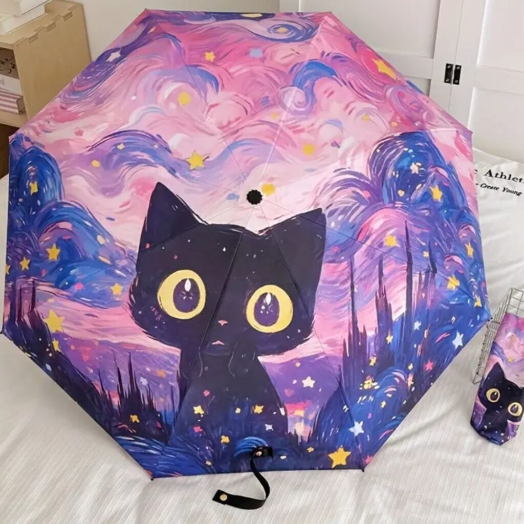 Sombrilla Con Diseño De Gato Lila