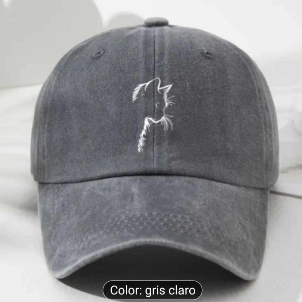 Gorra Con Diseño Gato Perfil Gris