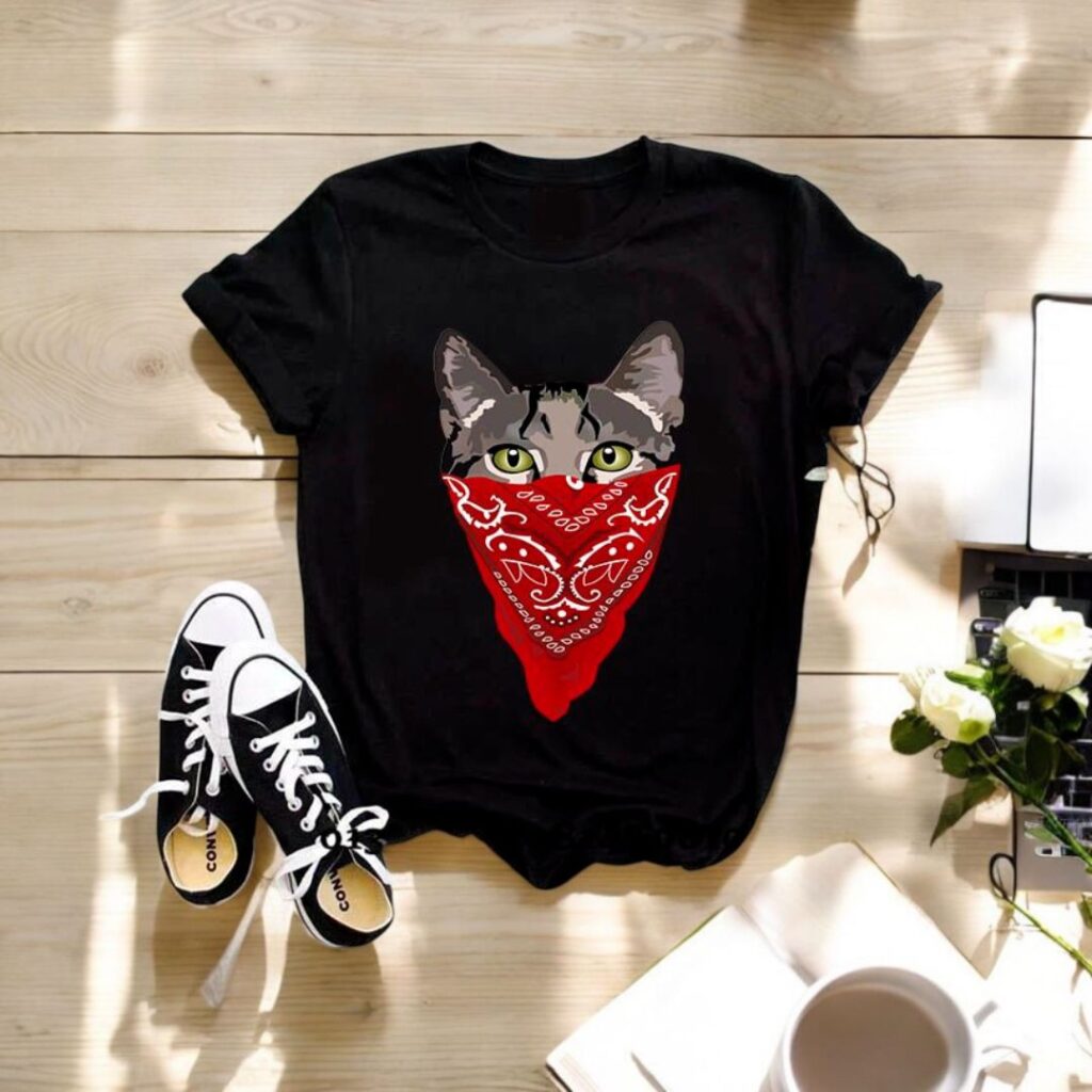 Camiseta De Mujer Gato Con Pañoleta