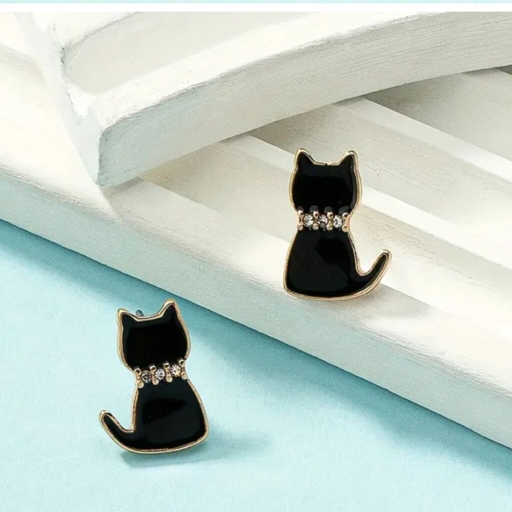 Aretes Figura De Gato Negro