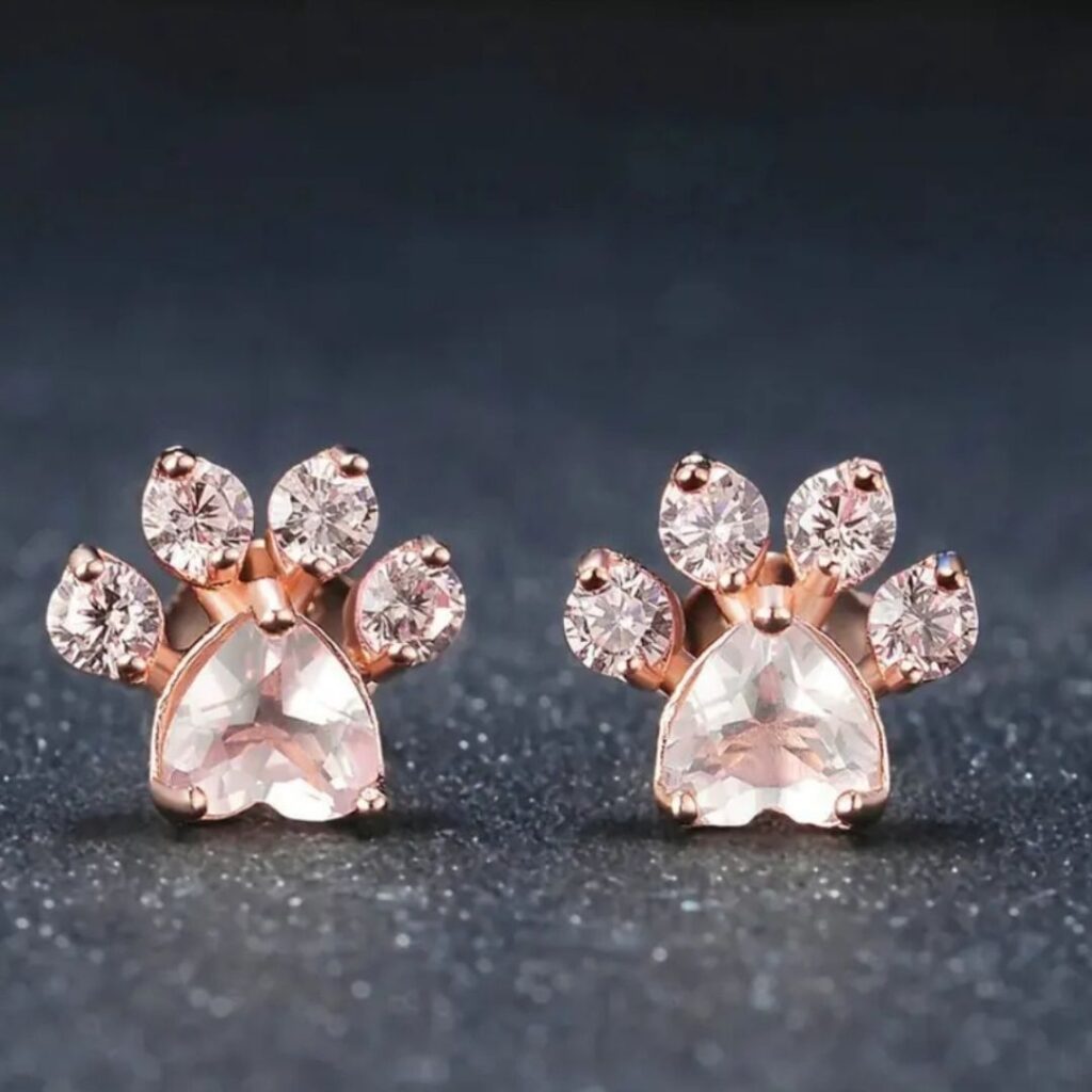 Aretes Pendientes Huella Gato Rosada